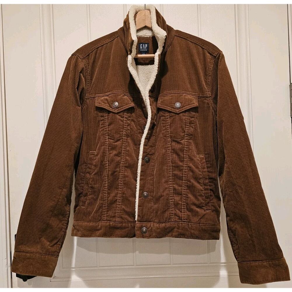 GAP Denim Corturoy Sherpa Lined Trucker Jacket Brown Mens Sz S